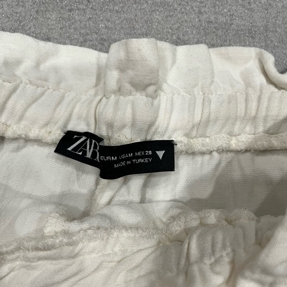 [S]Zara White Linen Blend Drawstring Jogger Pants Slouchy relaxed Gauze - Picture 3 of 8